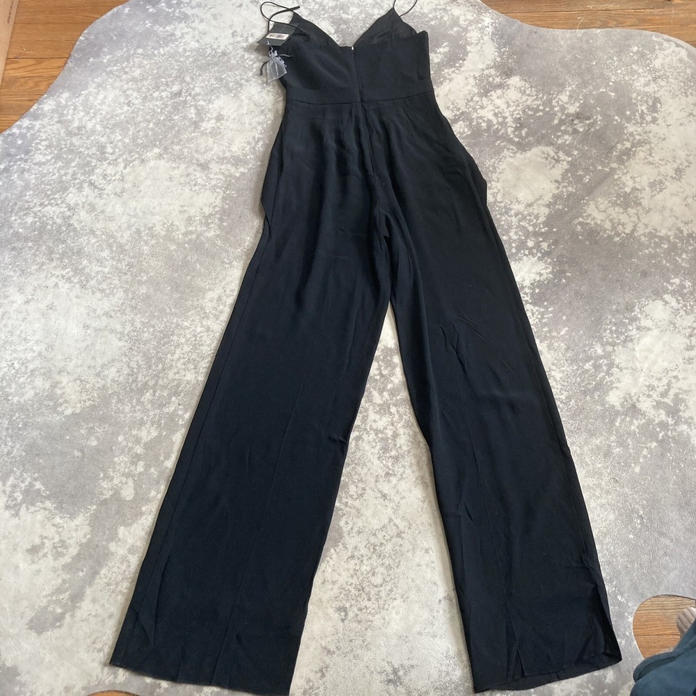 SPORTMAX Jumpsuit‎ Women Size 6 Black V-Neck Evening Spaghetti Strap Wide Leg